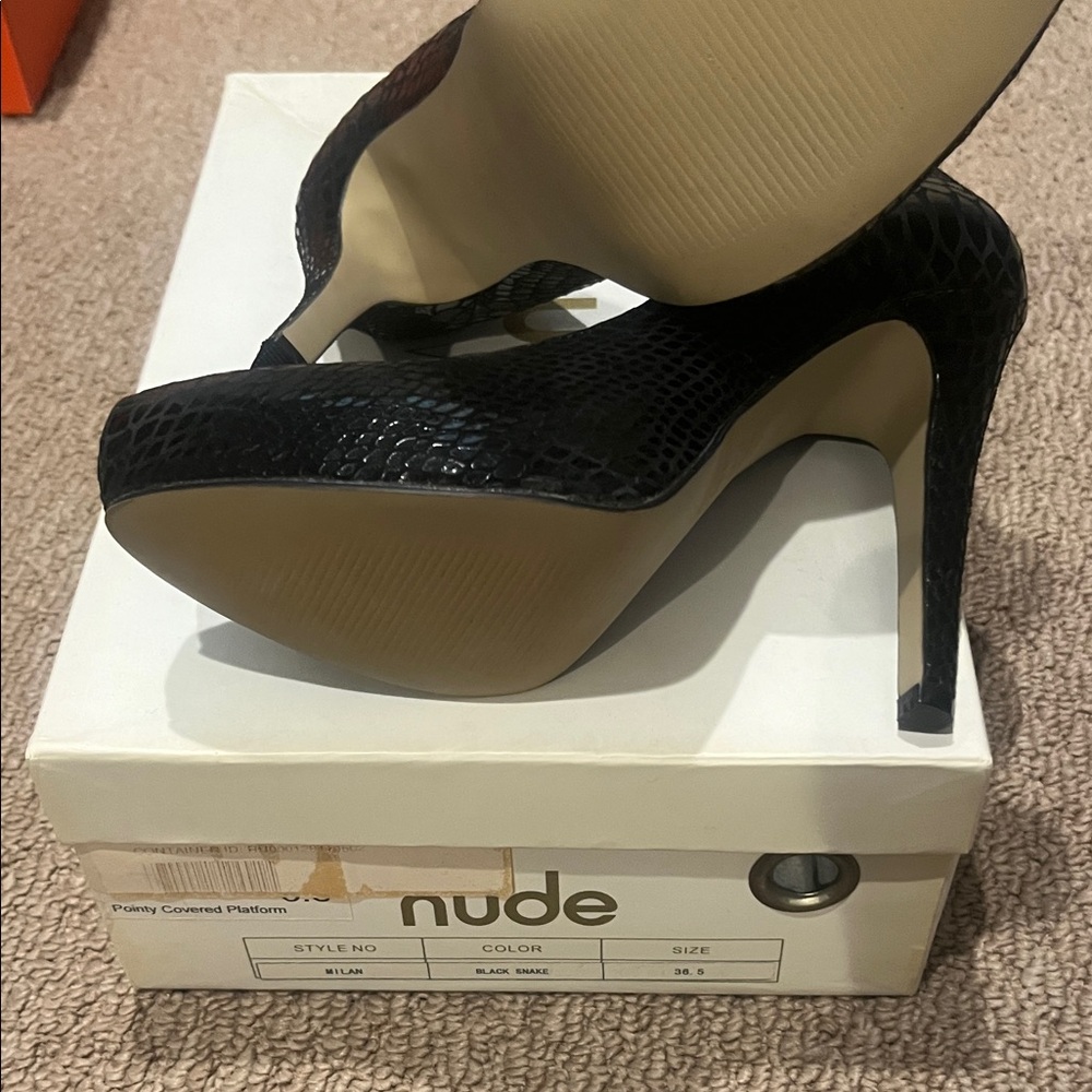 NUDE Black Snake Pattern Heels - image 2